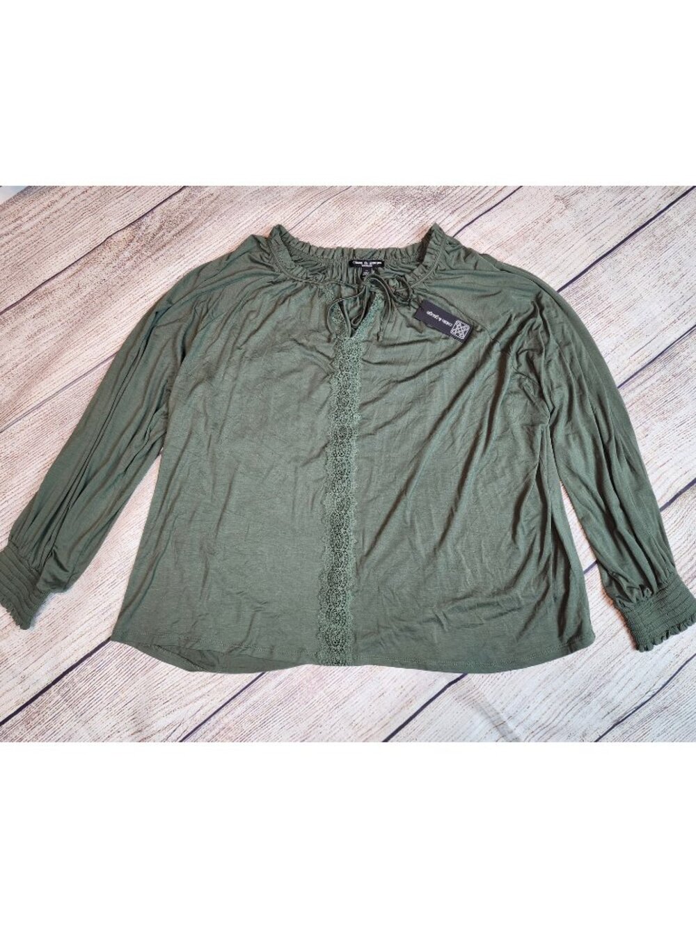 Cable & Gauge 3X Green Blouse Peasant Cottagecore Crochet Boho Relaxed Earthy